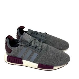 Adidas‎ NMD R1 Men's Size 8.5 Grey Wool 3M Maroon Boost Sneaker CQ0761